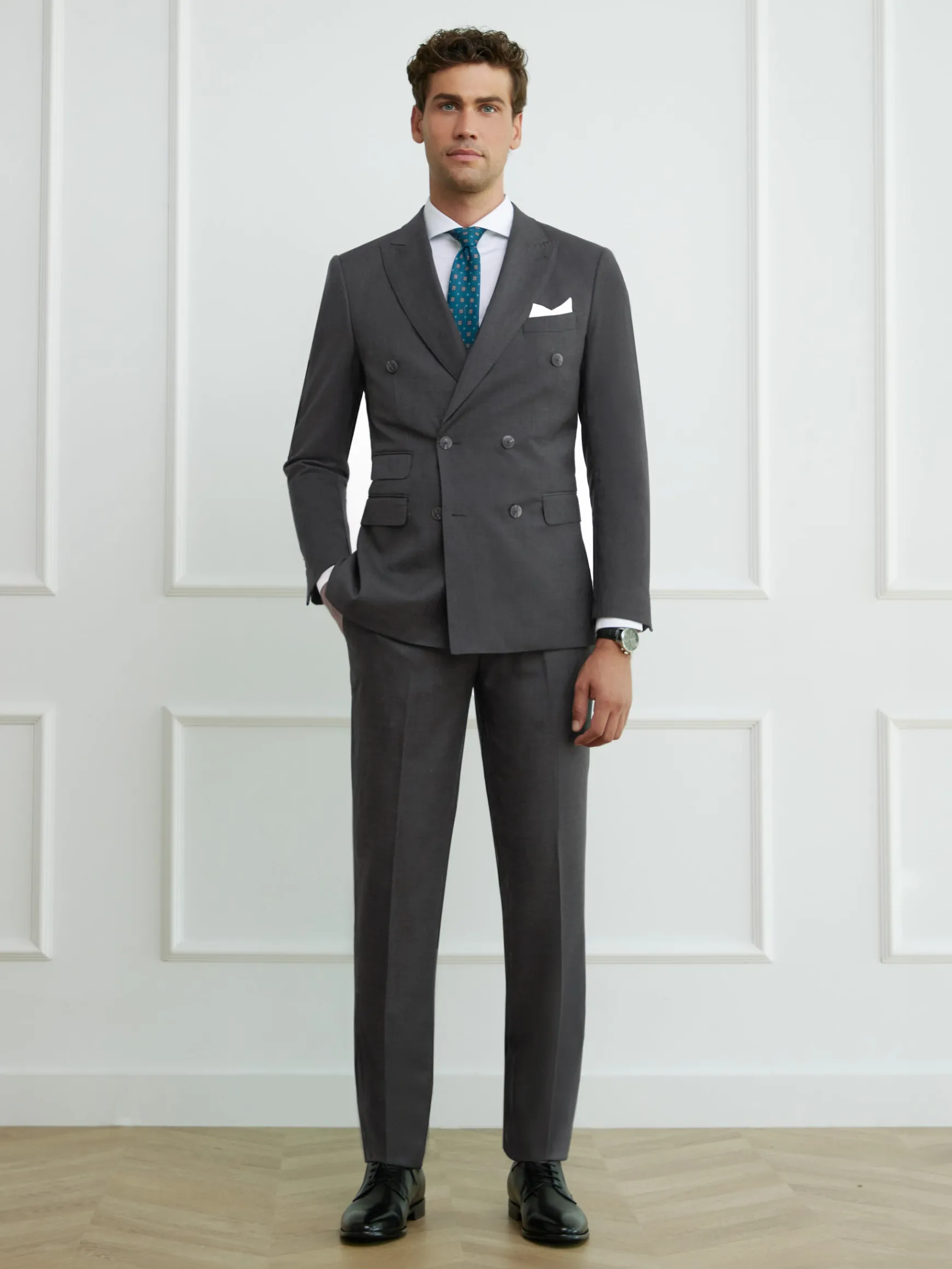 Alvaro Moreno Trajes|Trajes|AMERICANA FIL A FIL CRUZADO Gris