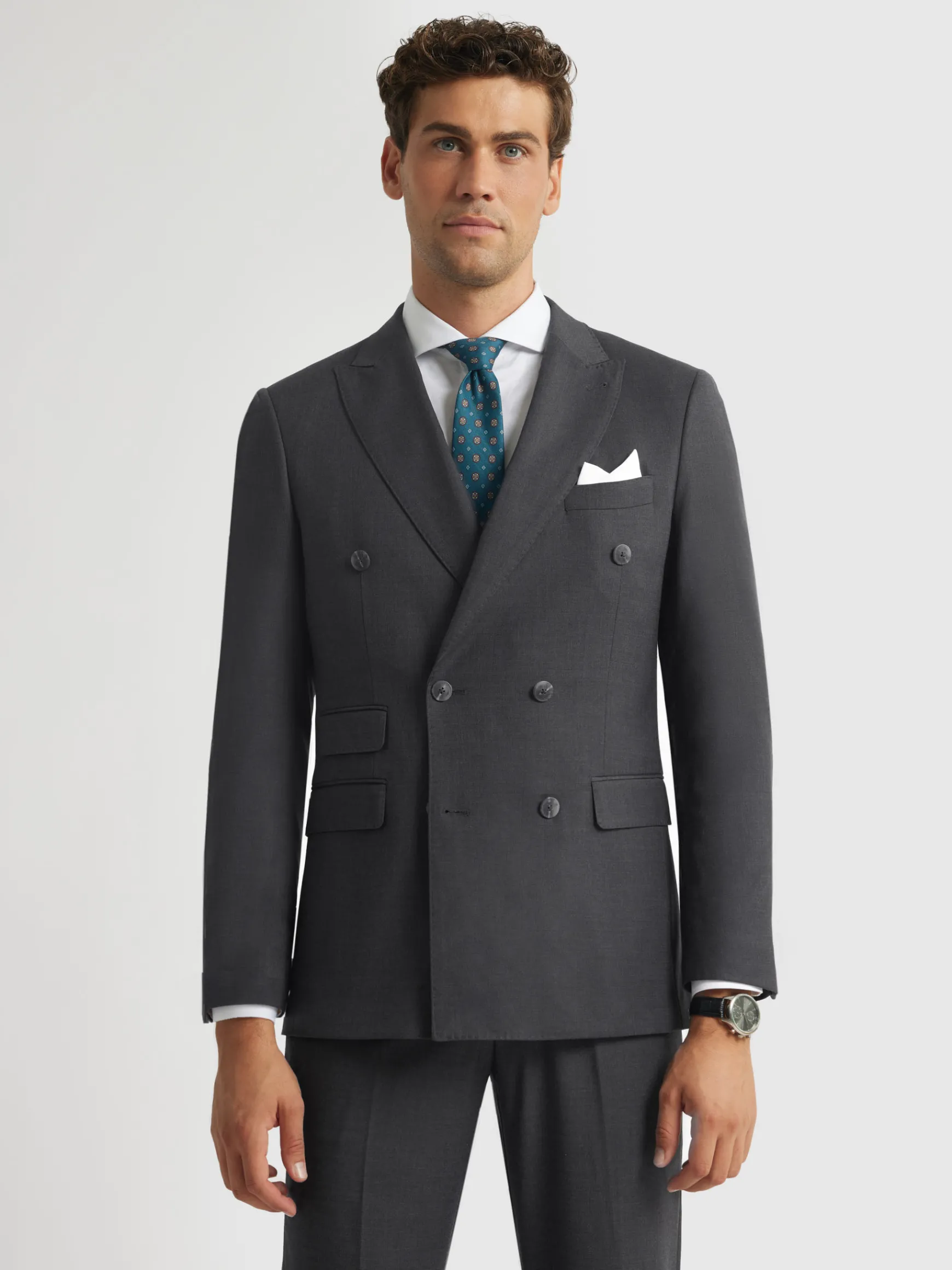 Alvaro Moreno Trajes|Trajes|AMERICANA FIL A FIL CRUZADO Gris