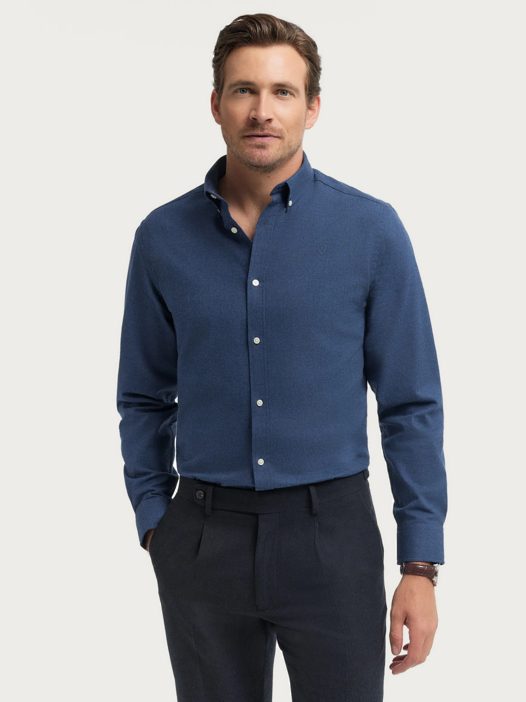 Alvaro Moreno Franela|CAMISA FLANNEL TWILL Azul Marino
