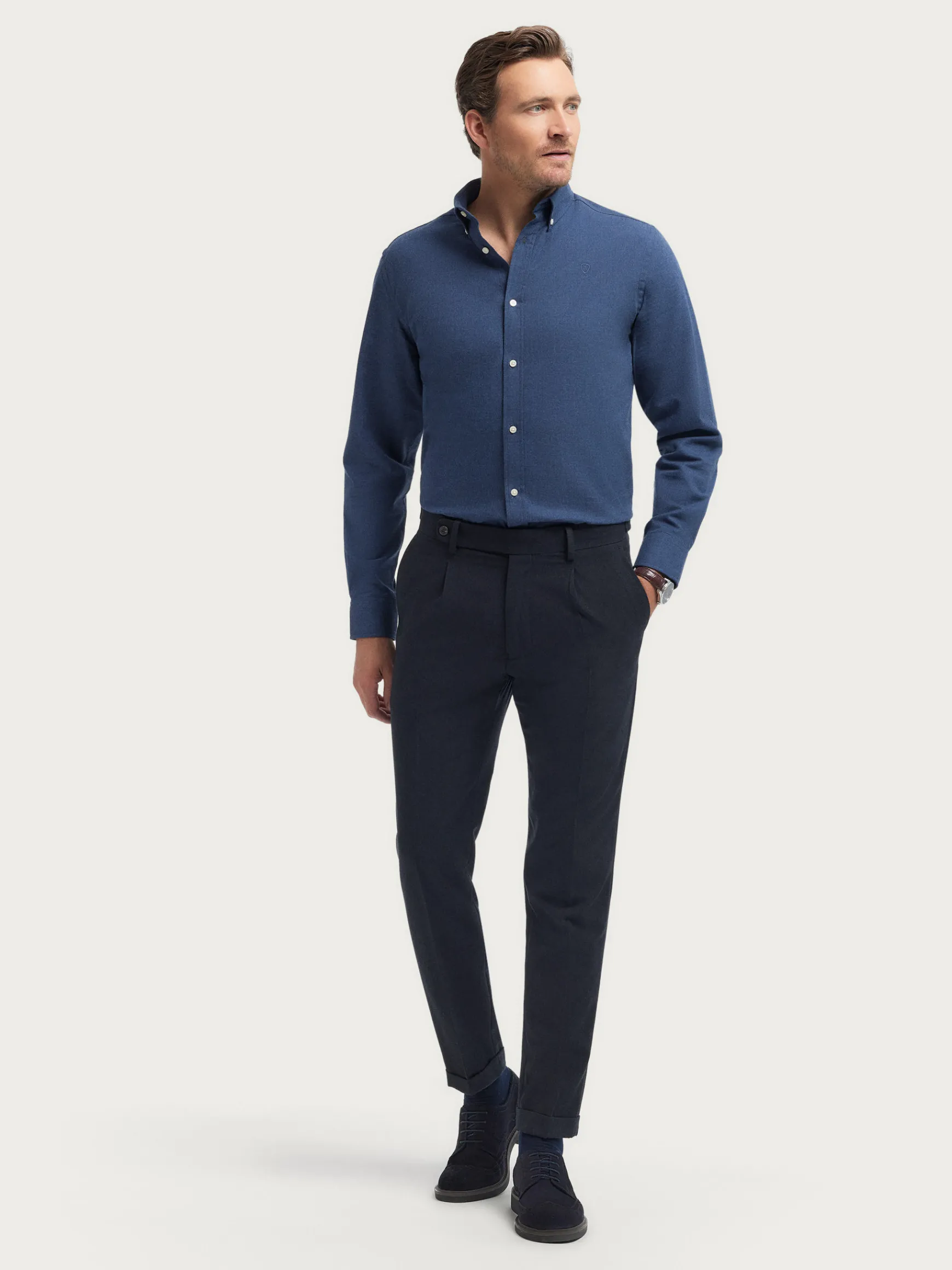 Alvaro Moreno Franela|CAMISA FLANNEL TWILL Azul Marino