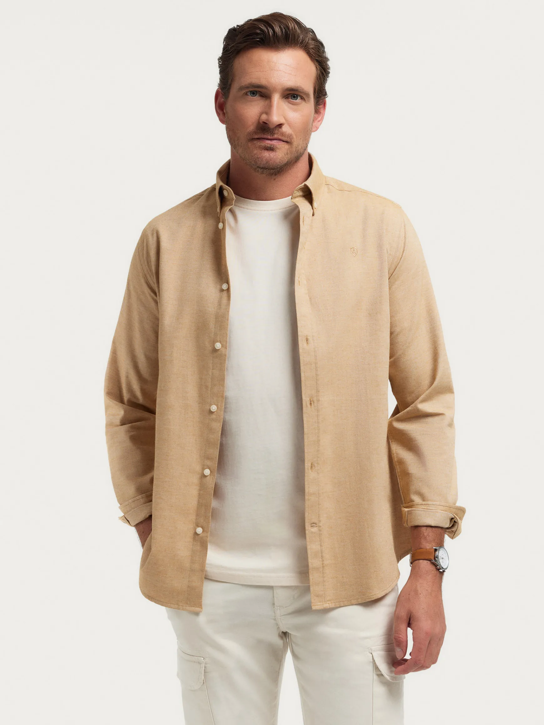 Alvaro Moreno Franela|CAMISA FLANNEL TWILL Camel